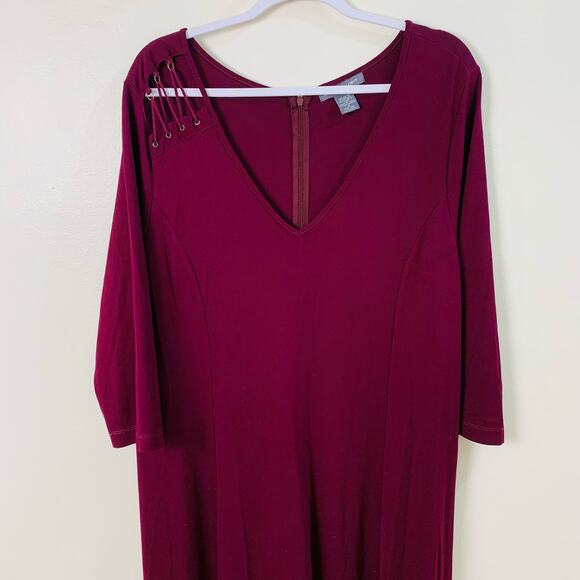 Kate & Mallory Plus Size 1X Women's 3/4 Sleeve Shift Dress Burgundy Wine Formal - Picture 5 of 9